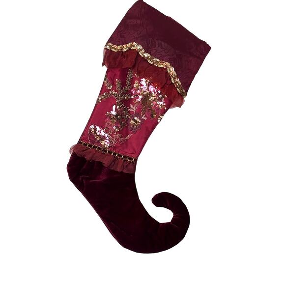 Christmas Holiday Stocking Victorian Inspired Satin Velvet Sequined Floral - Picture 9 of 9